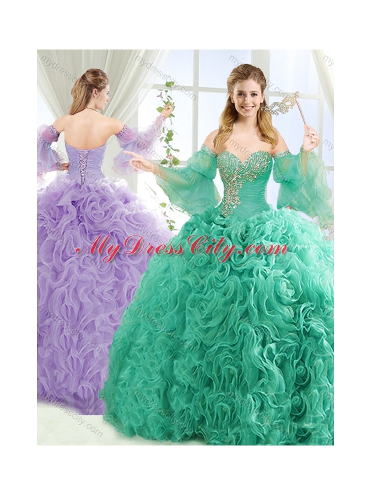 Exquisite Beaded Big Puffy Detachable 2016 Quinceanera Dresses with Brush Train