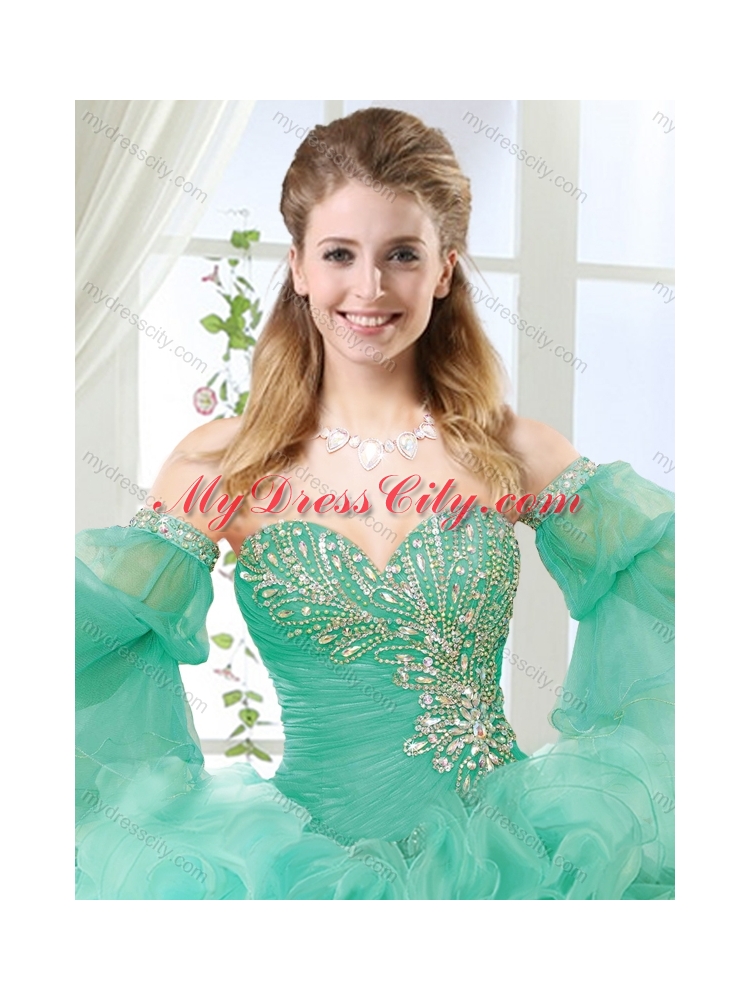 Exquisite Beaded Big Puffy Detachable 2016 Quinceanera Dresses with Brush Train