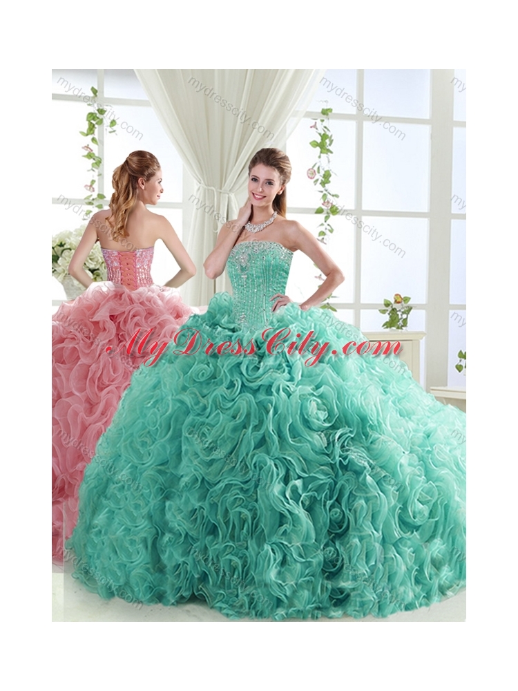 Lovely Brush Train Mint 2016 Quinceanera Dresses with Beading