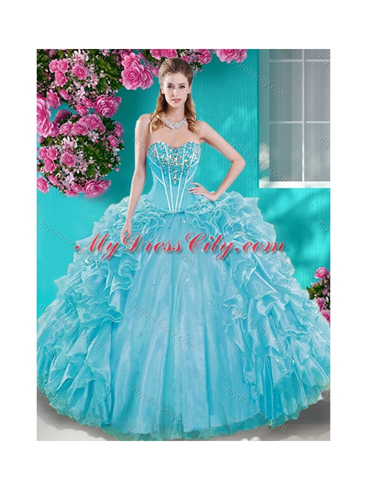 Beaded Bodice Aqua Blue Classic Quinceanera Dresses with Removable Skirt