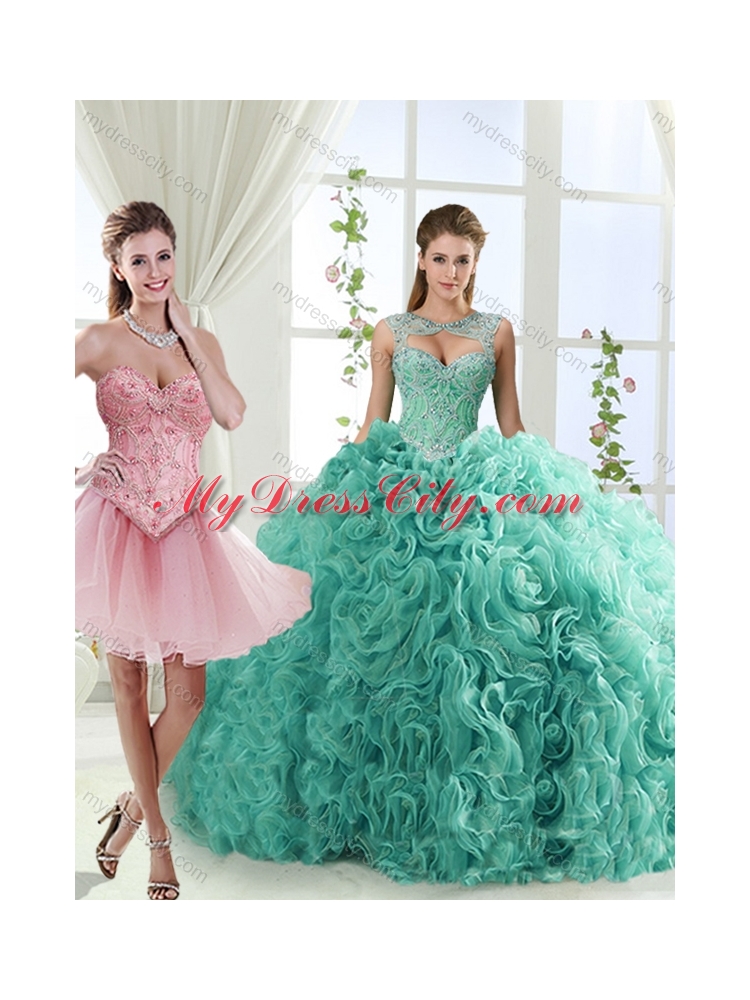 Fashionable Brush Train Detachable Quinceanera Skirts with Beading and Rolling Flower