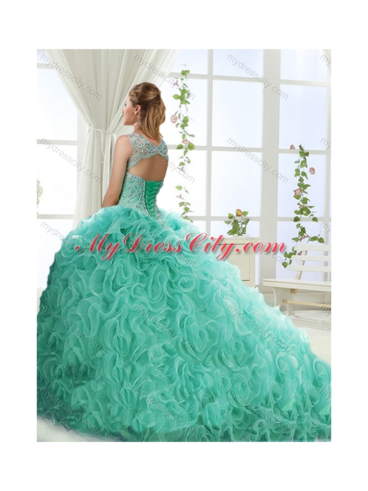 Fashionable Brush Train Detachable Quinceanera Skirts with Beading and Rolling Flower