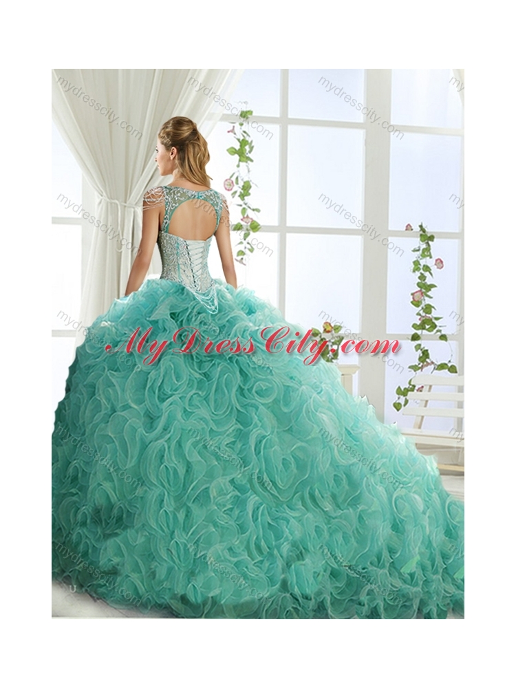 Gorgeous Rolling Flowers Deep V Neck Detachable Quinceanera Skirts with Cap Sleeves