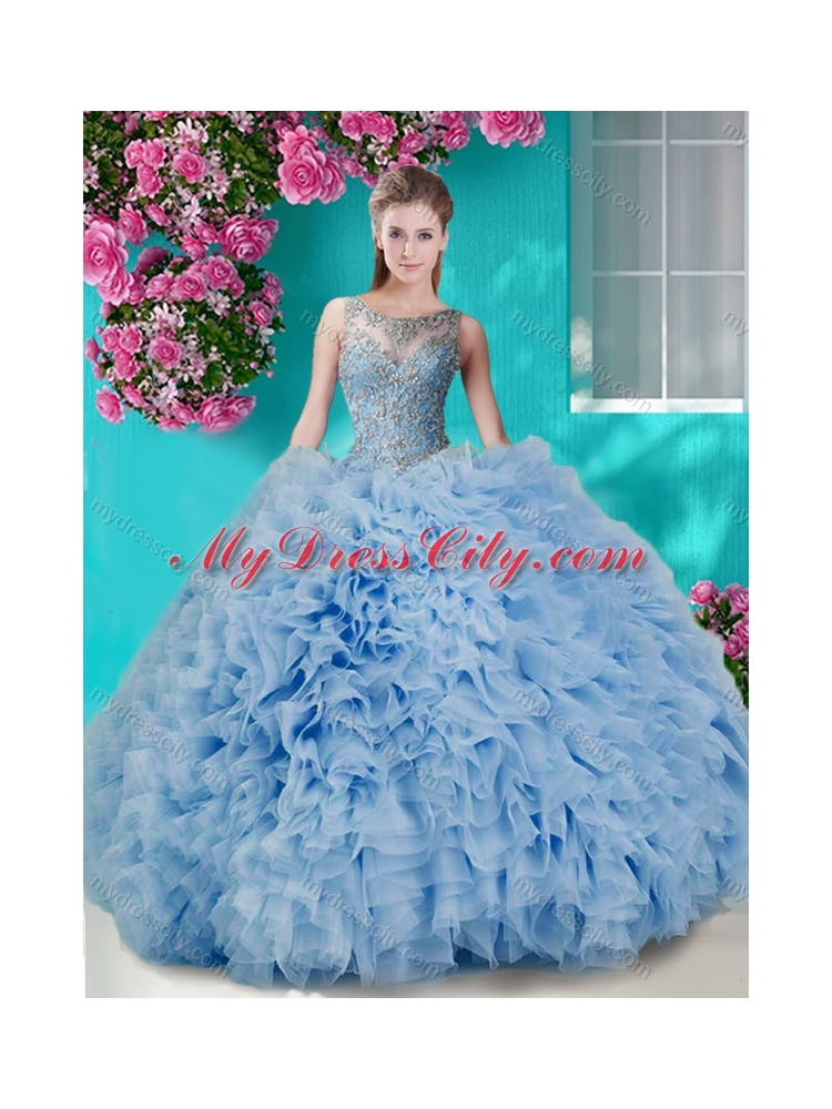 Gorgeous See Through Beaded Scoop  Best Quinceanera Dresses in Champagne