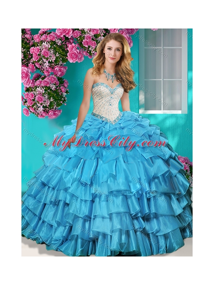 Lovely Beaded and Ruffled Layers Quinceanera Dress with Brush Train