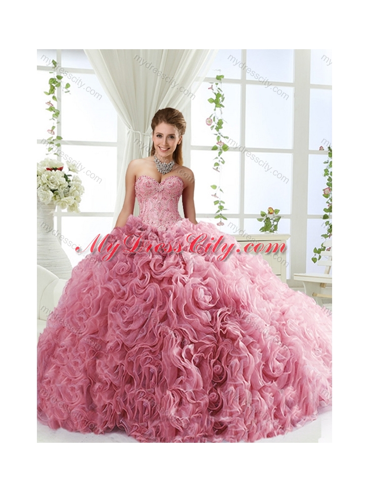 Romantic Beaded and Rolling Flowers Detachable Quinceanera Skirts with Brush Train