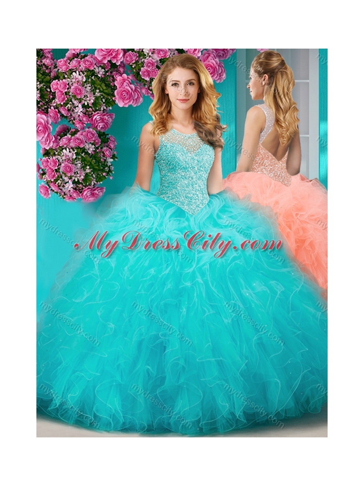 Sophisticated See Through Beaded Scoop Best Quinceanera Dresses with Ruffles
