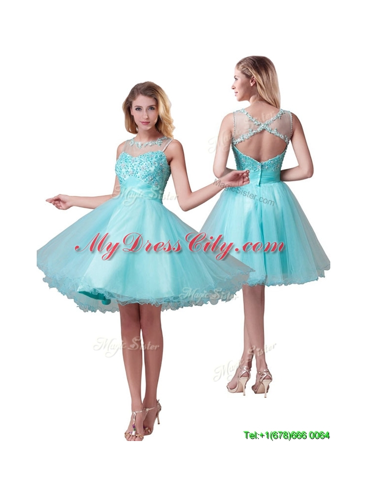 Classical See Through Bateau A Line Bridesmaid Dresses with Beading