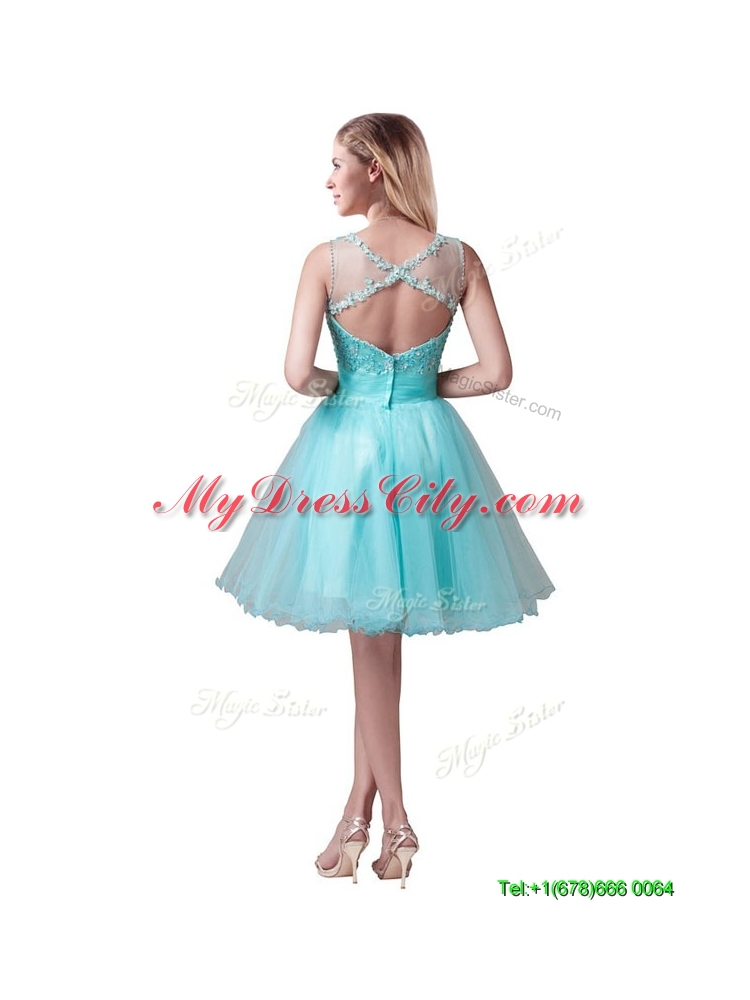 Classical See Through Bateau A Line Bridesmaid Dresses with Beading