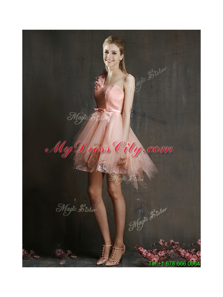 2016 Hot Sale Mini Length Tulle Bridesmaid Dress with Belt