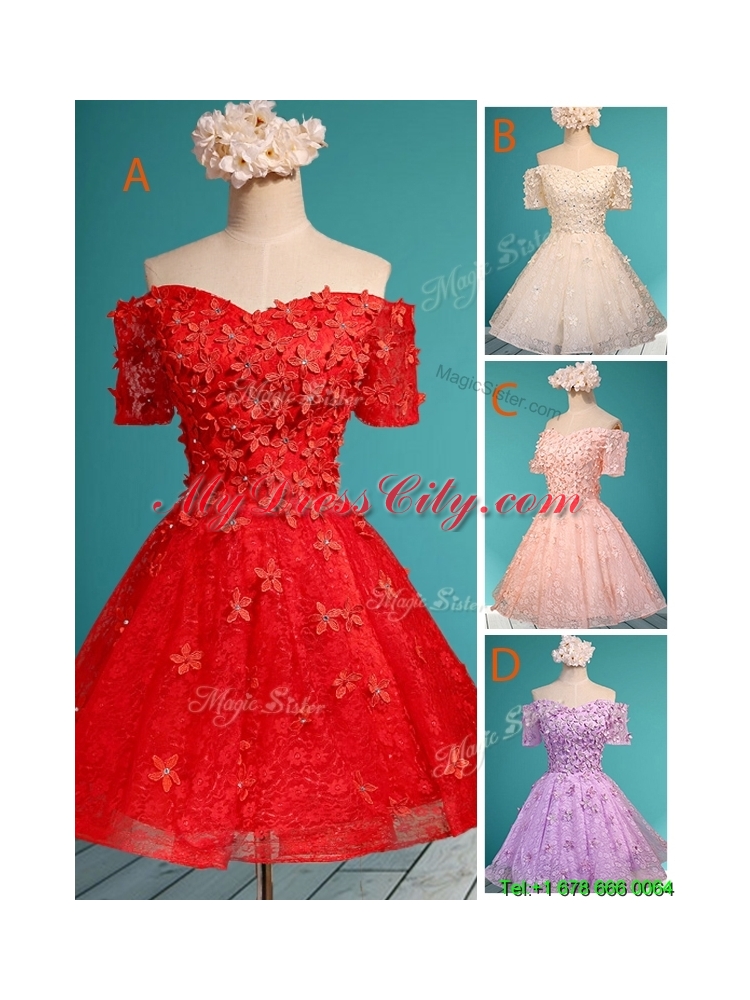 2016 Elegant Off the Shoulder Short Sleeves Prom Dress with Appliques and Beading