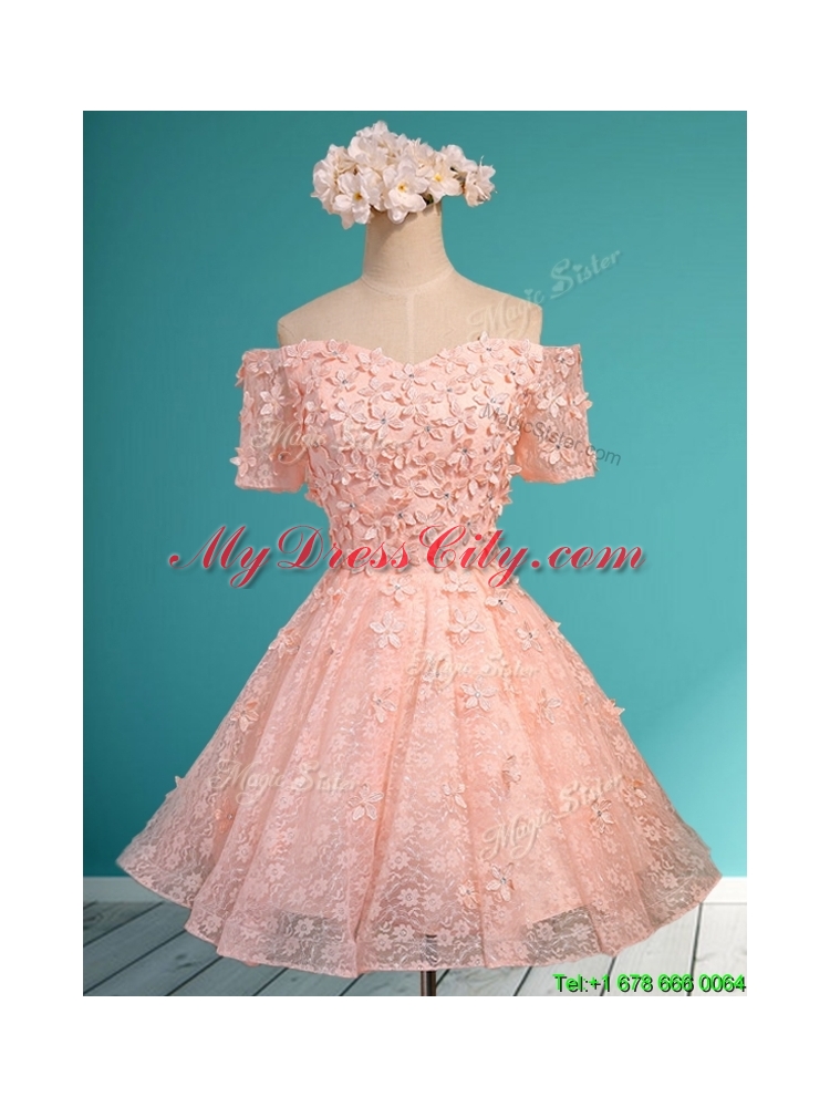 2016 Elegant Off the Shoulder Short Sleeves Prom Dress with Appliques and Beading