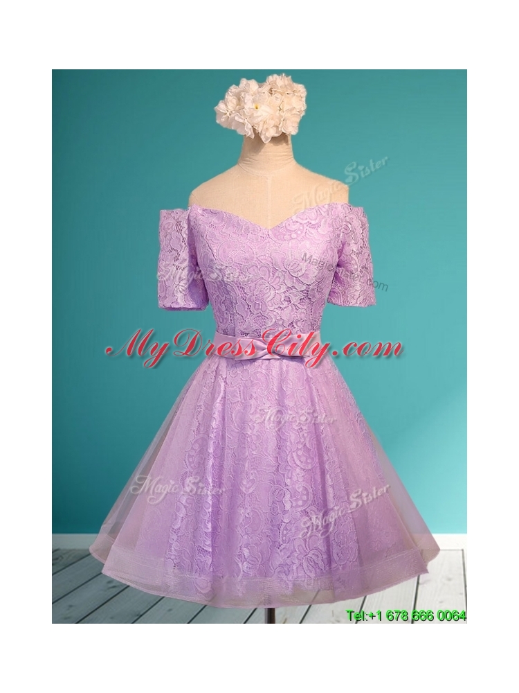2016 Fashionable Off the Shoulder Short Prom Dress with Bowknot