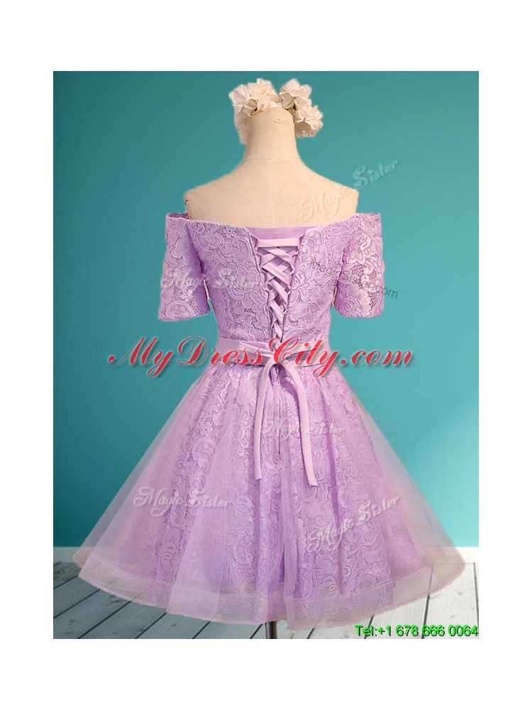 2016 Fashionable Off the Shoulder Short Prom Dress with Bowknot