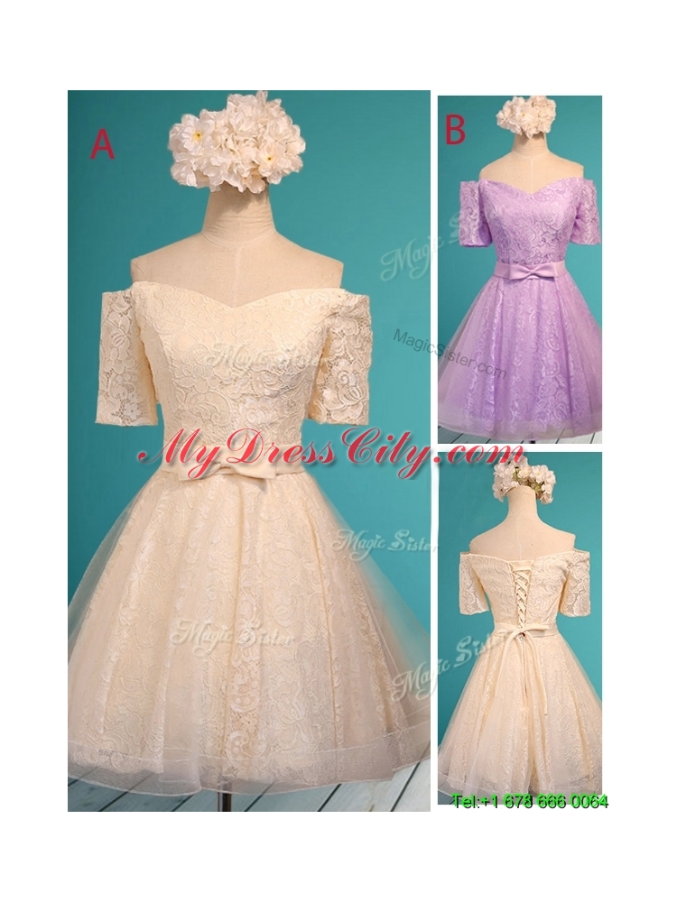 2016 Fashionable Off the Shoulder Short Prom Dress with Bowknot