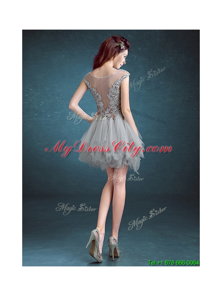 2016 Gorgeous Scoop Appliques and Ruffles Prom Dress in Grey