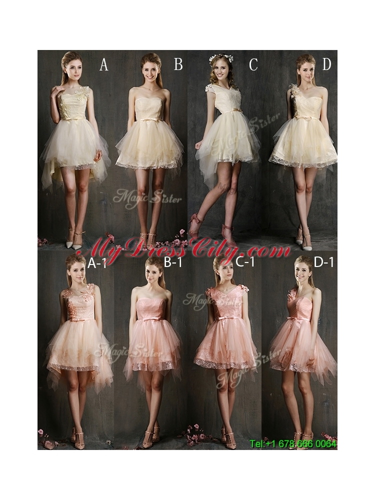 2016 Lovely Sweetheart Short Champagne Prom Dress with Belt and Ruffles