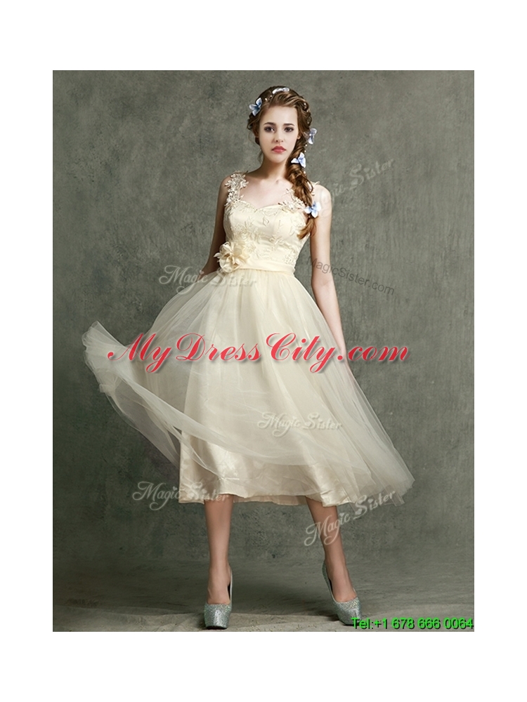 2016 New Arrivals Tea Length Tulle Prom Dress in Champagne