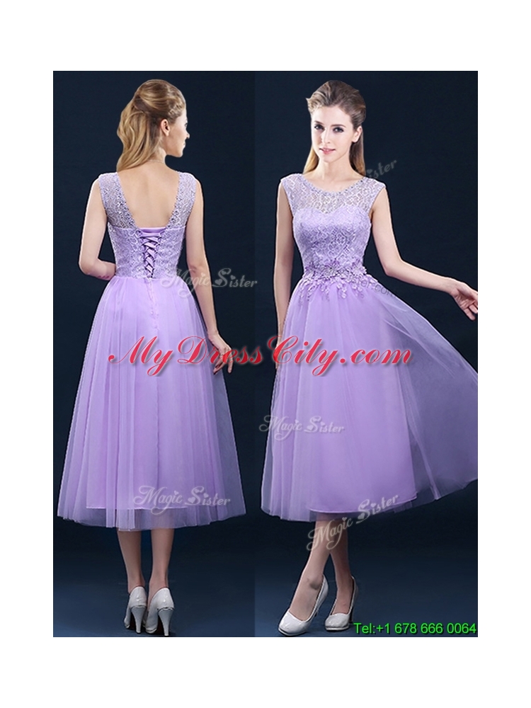 2016 Beautiful See Through Laced and Applique Prom Dress in Tea Length
