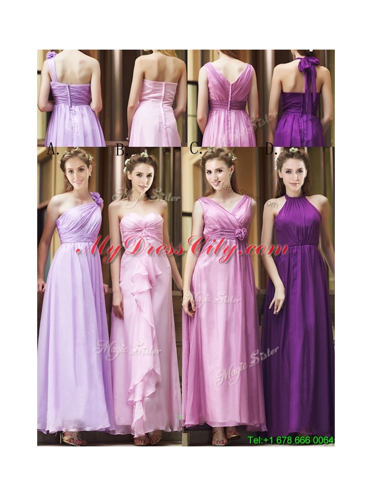 2016 Classical Empire Ruched Chiffon Zipper Up Prom Dress in Ankle Length