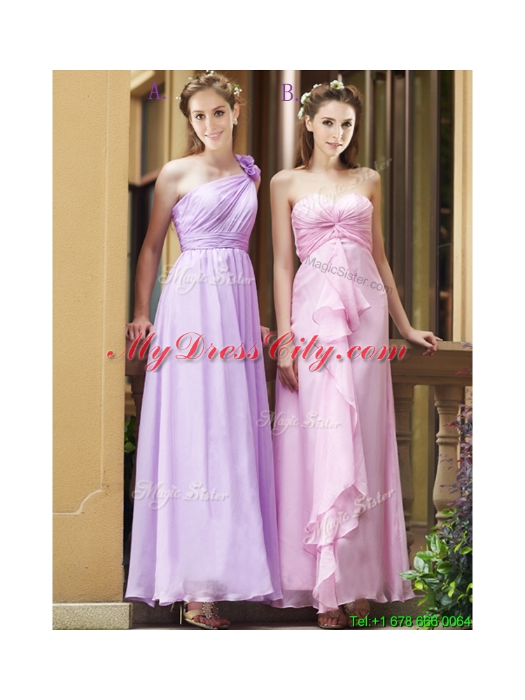 2016 Classical Empire Ruched Chiffon Zipper Up Prom Dress in Ankle Length