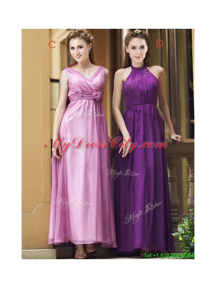 2016 Classical Empire Ruched Chiffon Zipper Up Prom Dress in Ankle Length