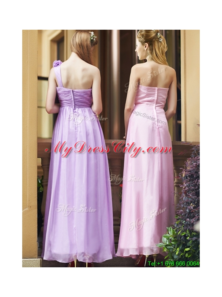 2016 Classical Empire Ruched Chiffon Zipper Up Prom Dress in Ankle Length