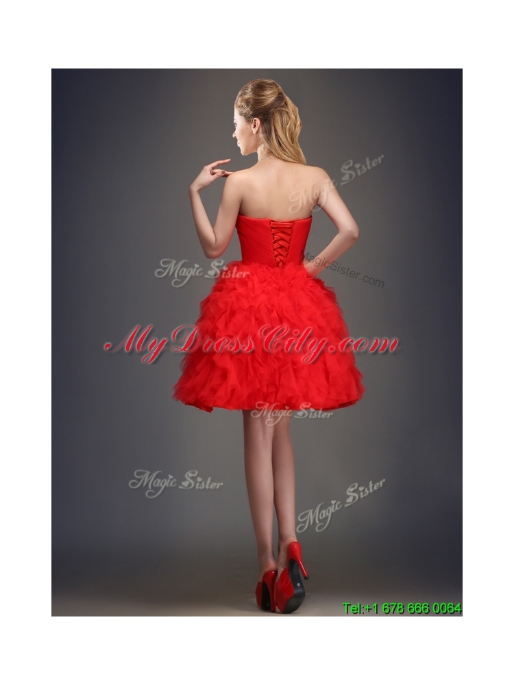2016 Perfect Really Puffy Red Prom Dress with Beading and Ruffles