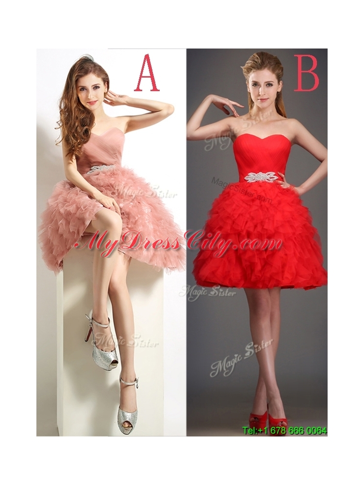 2016 Perfect Really Puffy Red Prom Dress with Beading and Ruffles