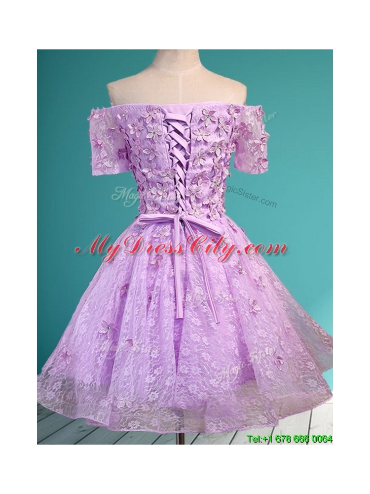 Beautiful Off the Shoulder Lilac Bridesmaid Dress with Appliques and Beading
