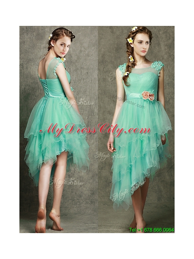Cheap See Through Scoop Dama Dress with Appliques and Hand Made Flowers