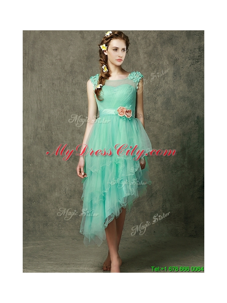 Cheap See Through Scoop Dama Dress with Appliques and Hand Made Flowers