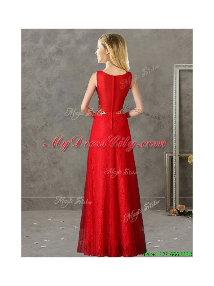 Cheap V Neck Red Bridesmaid Dress with Appliques and Beading