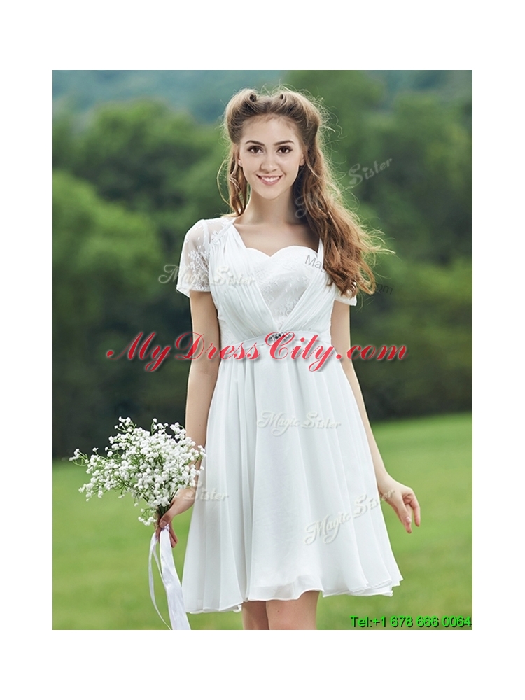 Cheap Short Sleeves Dama Dress with Belt and Lace