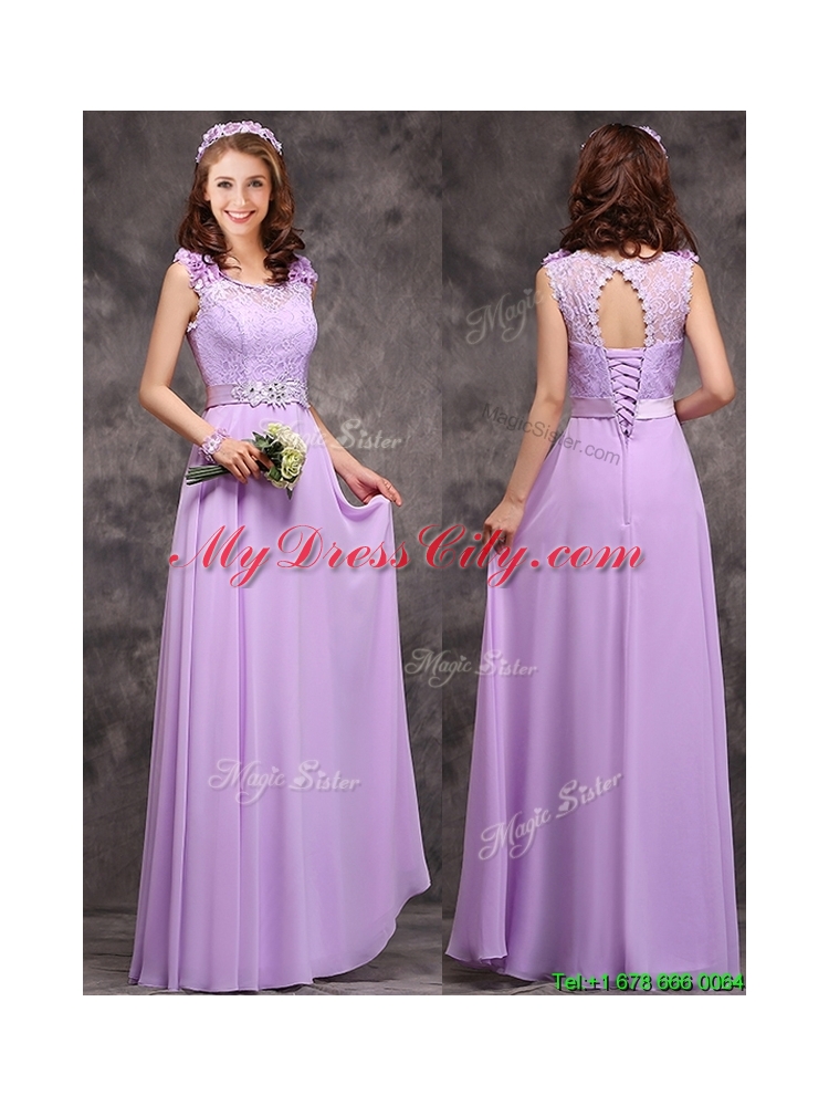 Beautiful Empire Scoop Laced Decorated Bodice Prom Dress in Lavender