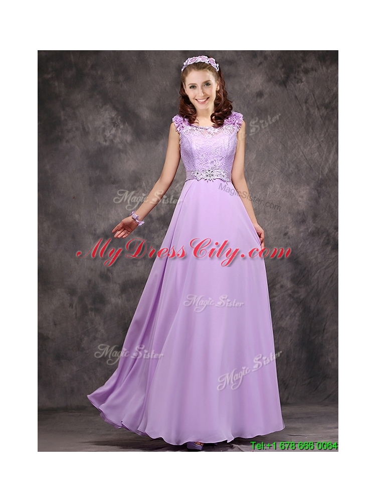 Beautiful Empire Scoop Laced Decorated Bodice Prom Dress in Lavender
