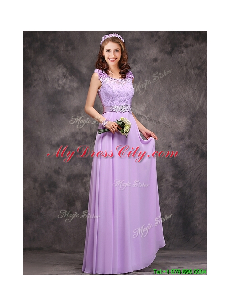 Beautiful Empire Scoop Laced Decorated Bodice Prom Dress in Lavender