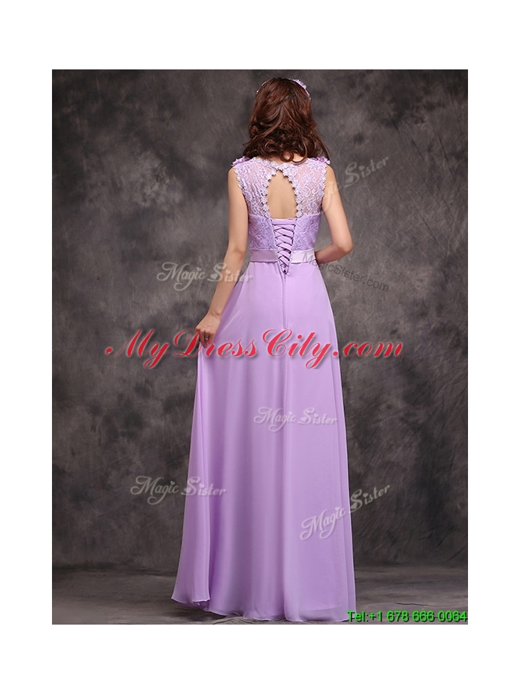 Beautiful Empire Scoop Laced Decorated Bodice Prom Dress in Lavender
