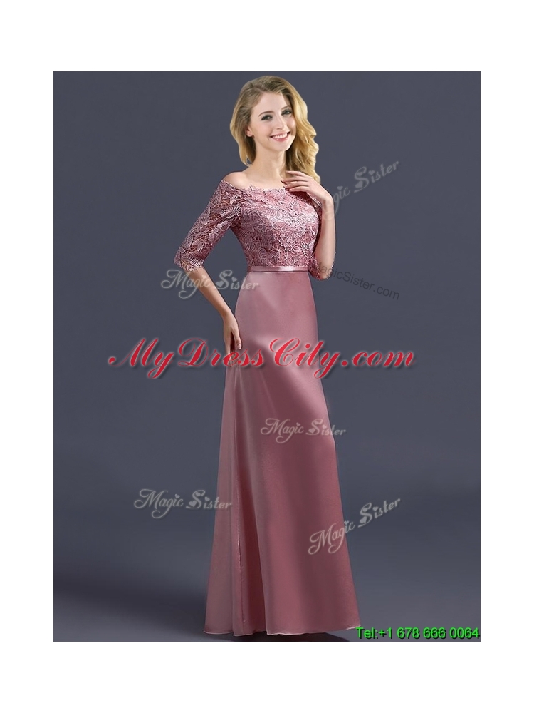 Sweet Off the Shoulder Half Sleeves Mother  Dress with Lace and Belt