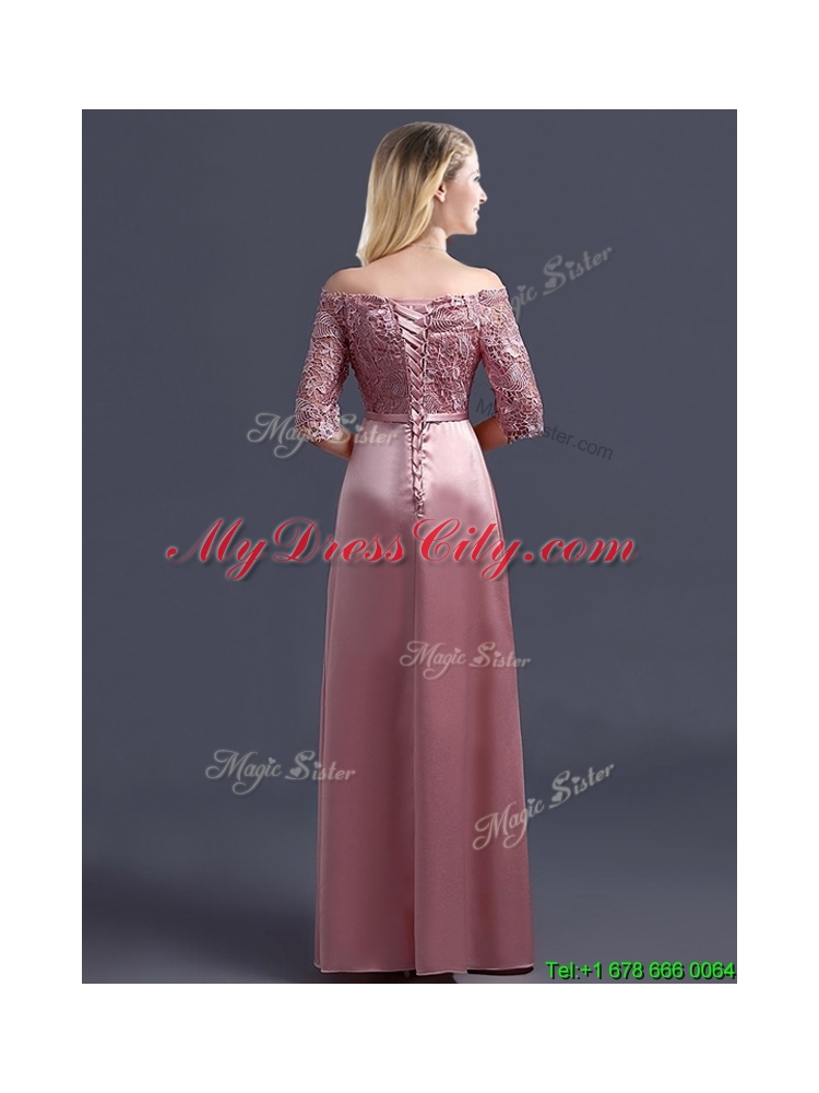 Sweet Off the Shoulder Half Sleeves Mother  Dress with Lace and Belt