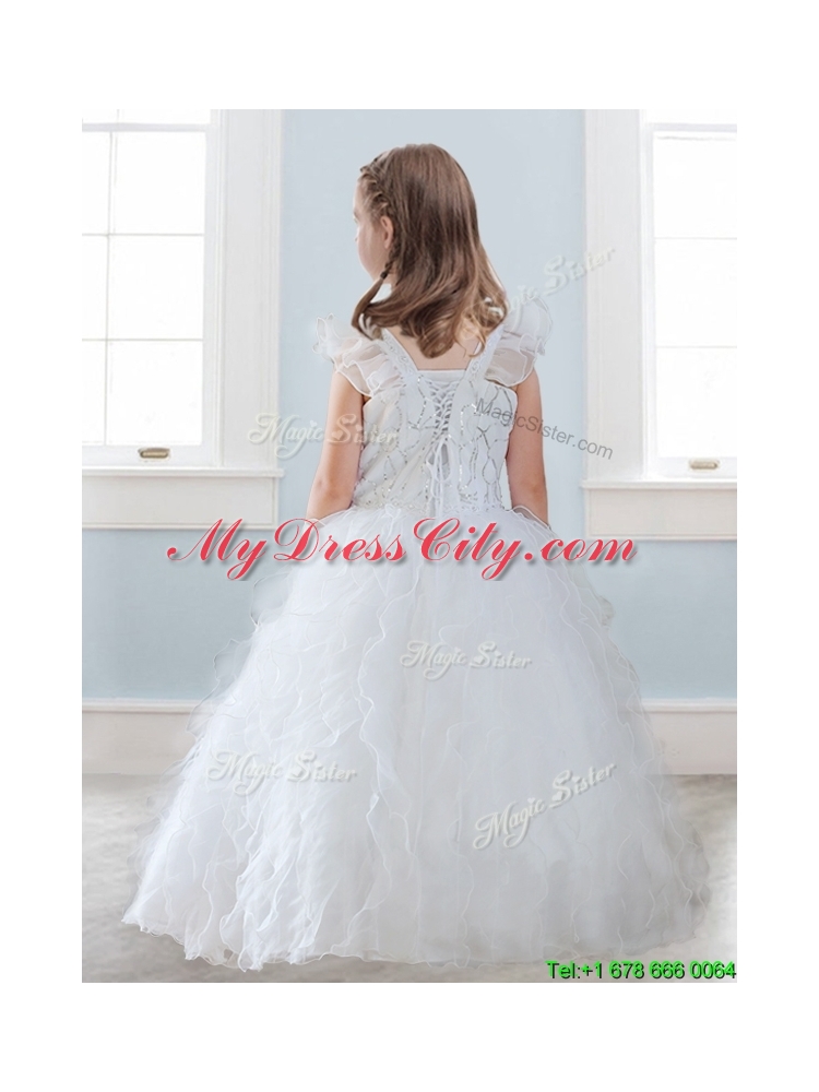 Discount Organza Straps Little Girls Pageant Dress with Sequins and Ruffles