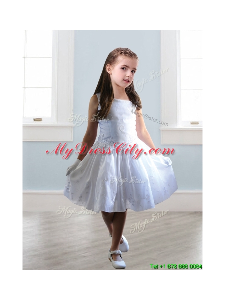Popular Asymmetrical Neckline Detachable Little Girls Pageant Dress with Appliques