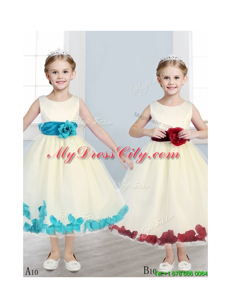 Sweet Scoop Little Girls Pageant Dress with Hand Made Flowers and Appliques