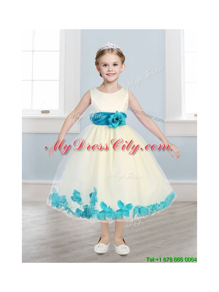 Sweet Scoop Little Girls Pageant Dress with Hand Made Flowers and Appliques
