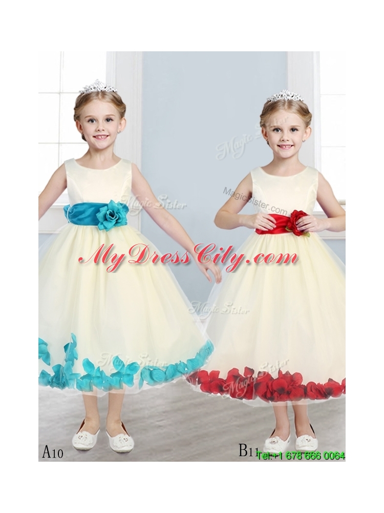 Discount Scoop Hand Made Flowers and Appliques Flower Girl Dress in Champagne
