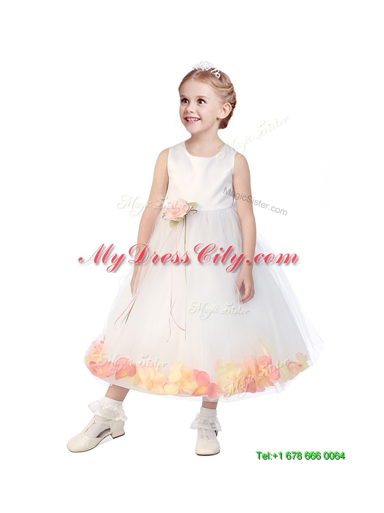 Popular Scoop Mini Quinceanera Dress with Orange Red Hand Made Flowers