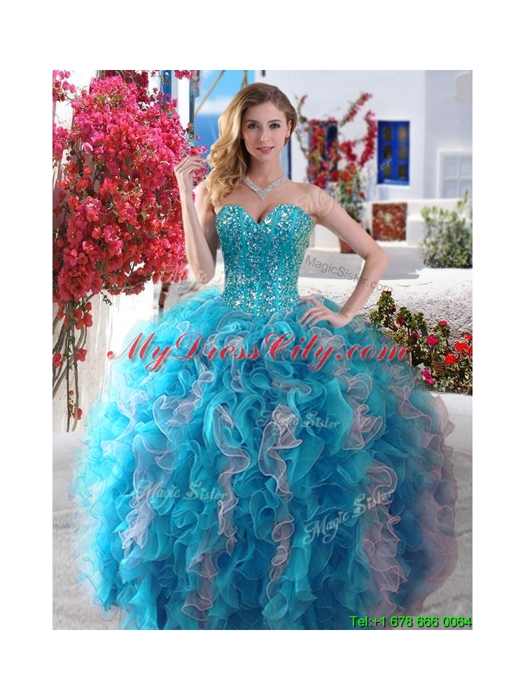 2016 Perfect Visible Boning Beaded and Ruffled Quinceanera Gown in Organza