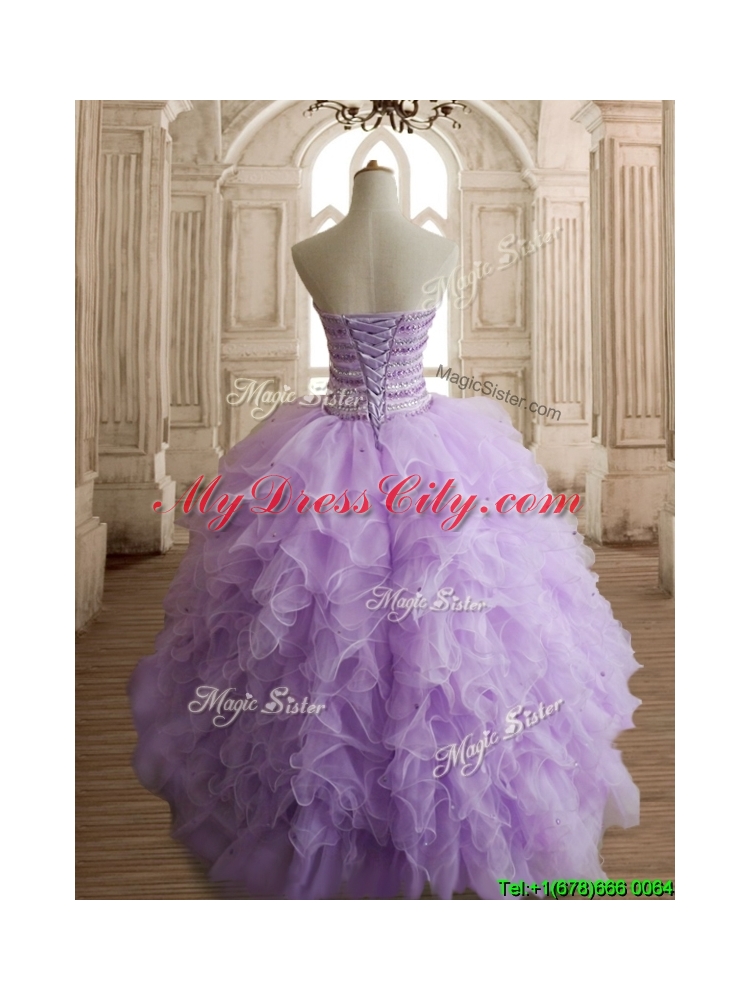 Exclusive Beaded and Ruffled Big Puffy Quinceanera Dress in Lavender