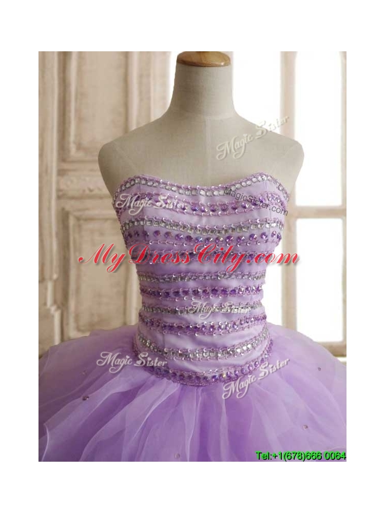 Exclusive Beaded and Ruffled Big Puffy Quinceanera Dress in Lavender