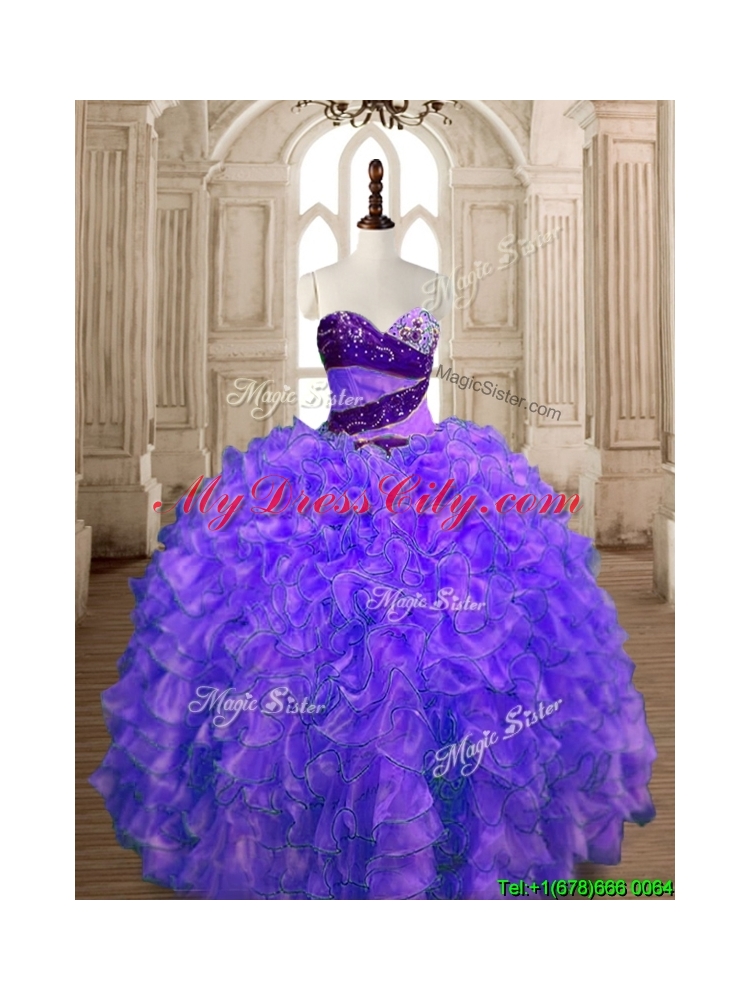Romantic Organza Beading and Ruffles Sweet 16 Dress with Puffy Skirt
